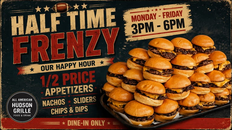 Half Time Frenzy Happy Hour: 50% Off Appetizers