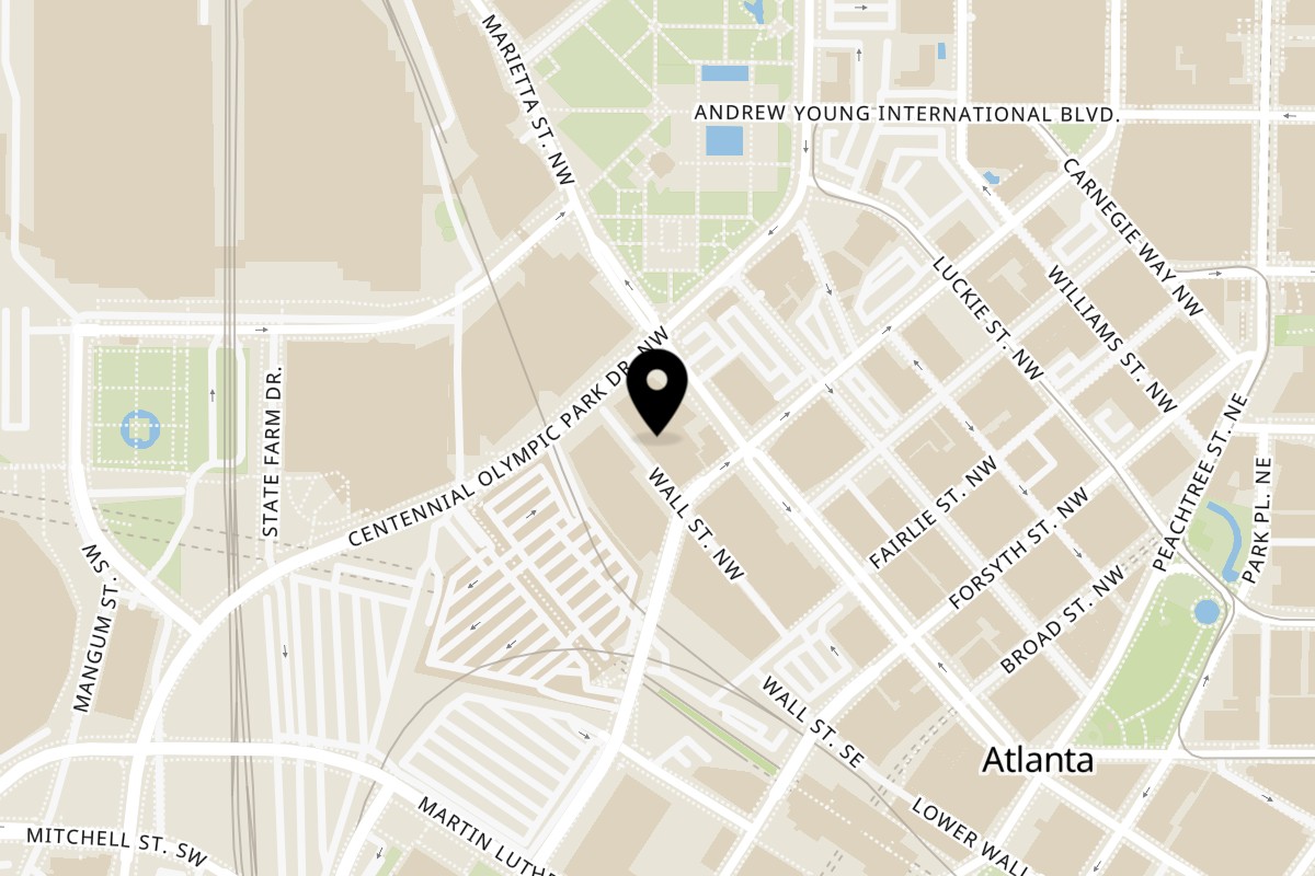 Map showing the location of Hudson Grille Downtown on 120 Marietta St NW in Atlanta