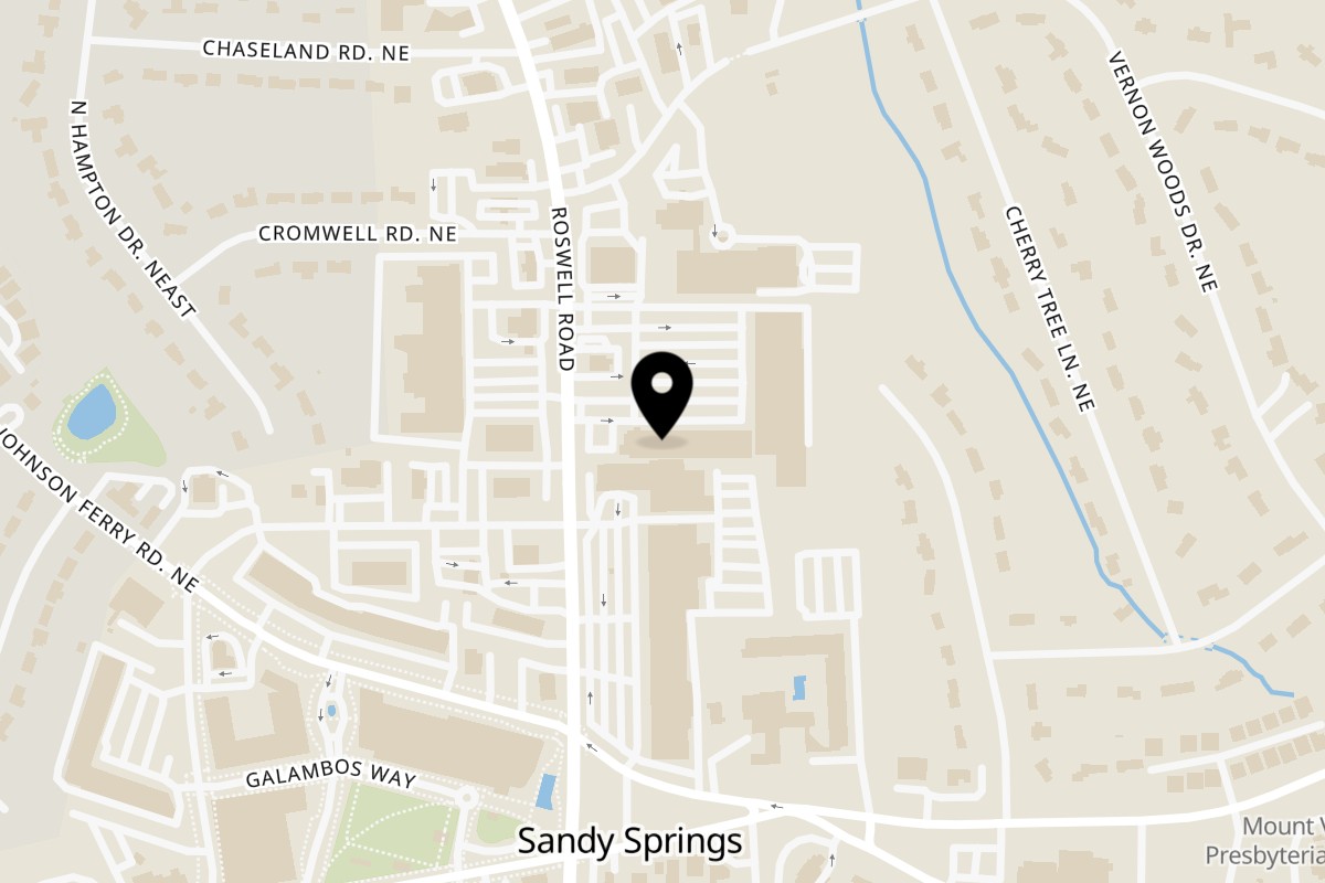 Map showing the location of Hudson Grille Sandy Springs on 6317 Roswell Rd NE in Sandy Springs